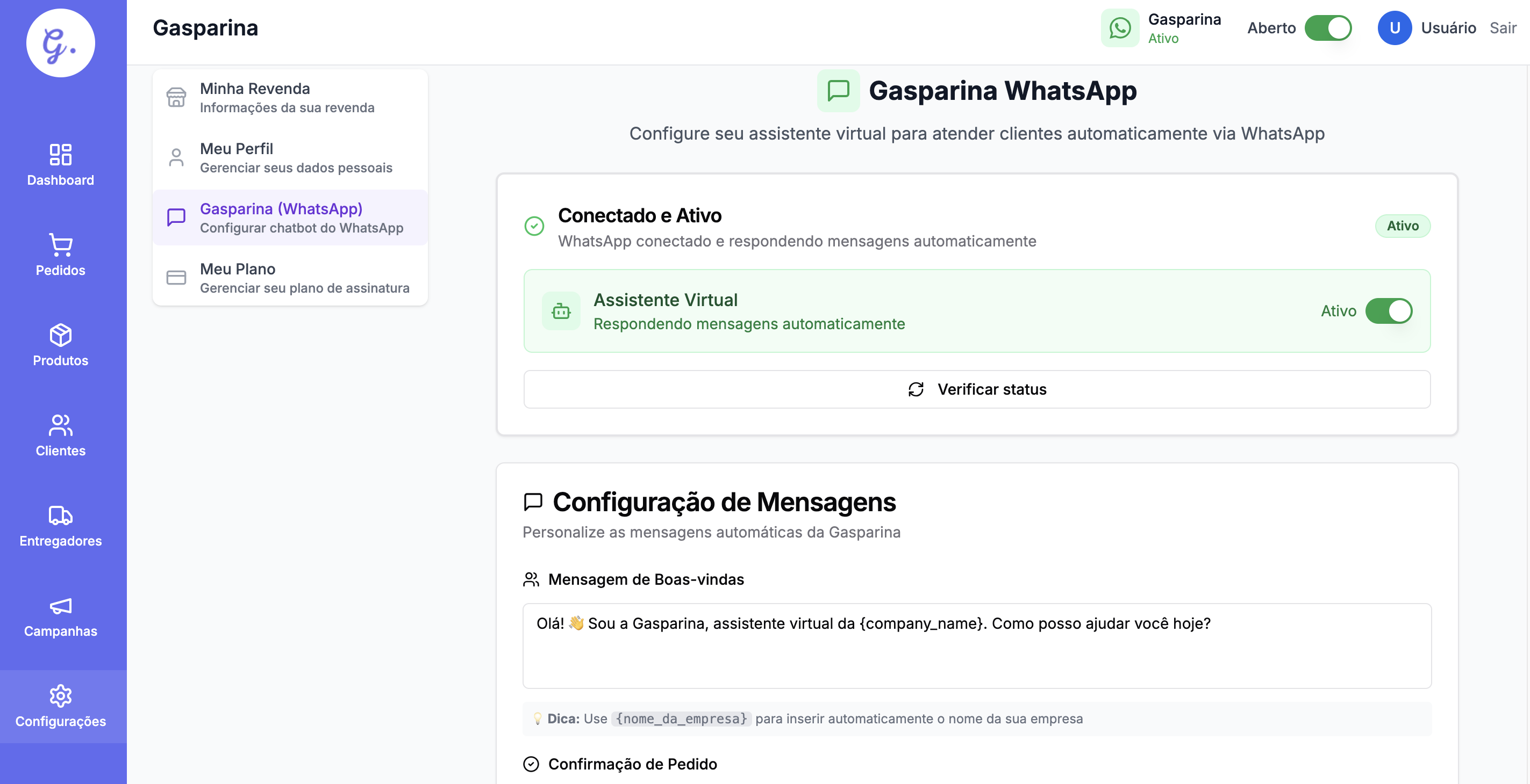 Configure seu chatbot